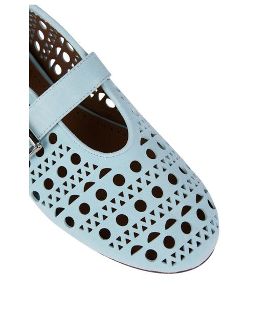Alaïa Blue Perforated Nappa Leather Ballerina Flats