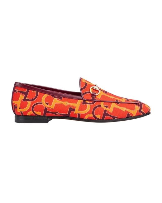 Gucci Red Jordaan Orange Horsebit Canvas Loafer