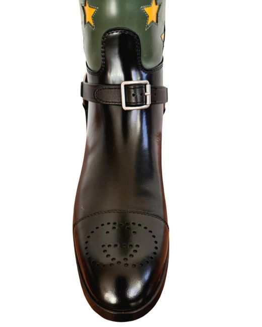 Gucci Black Abstract Art Pop Leather Riding Boot