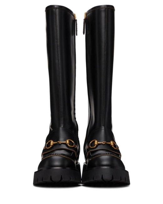 Gucci Black Horsebit Detail Knee-high Boots