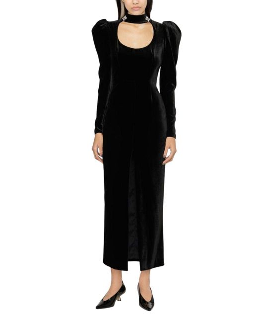 Alessandra Rich Black Puff-shoulders Velvet Gown