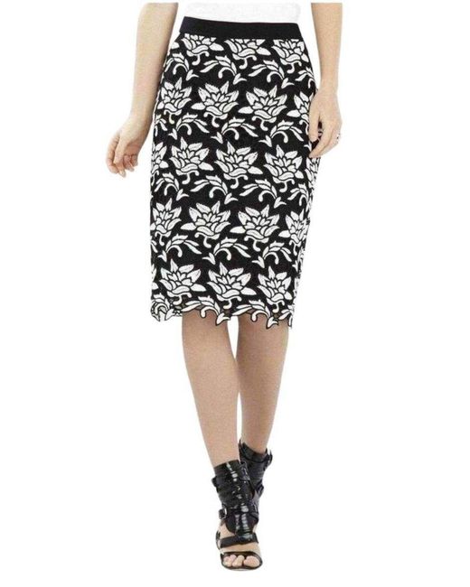 BCBGMAXAZRIA Black Floral Hem Pencil Skirt