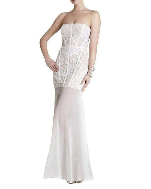 BCBGMAXAZRIA White Vivienne Lace Blocked Strapless Dress