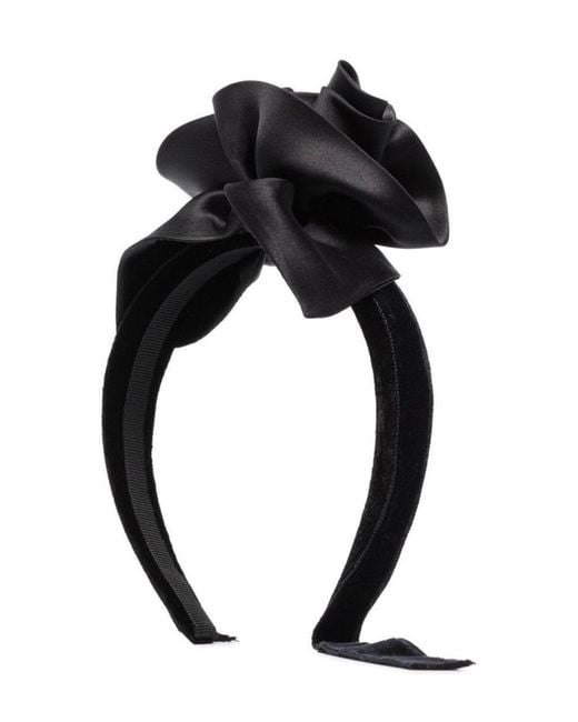 Alessandra Rich Black Rose Appliqué Tie Headband