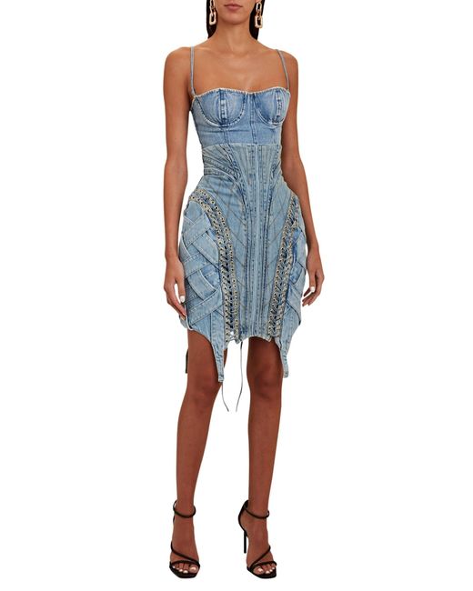 Balmain Blue High-waist Lace-up Denim Skirt