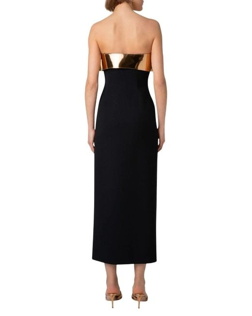 Akris Black Midi Cocktail Dress With Gold Leather Detail
