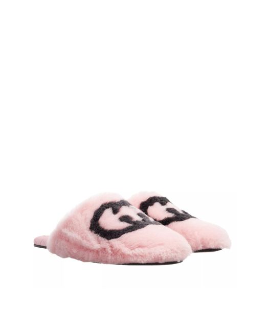 Gucci Interlocking G Faux Fur Slippers In Pink