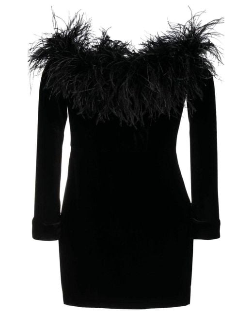 Alessandra Rich Black Feather-trim Velvet Mini Dress