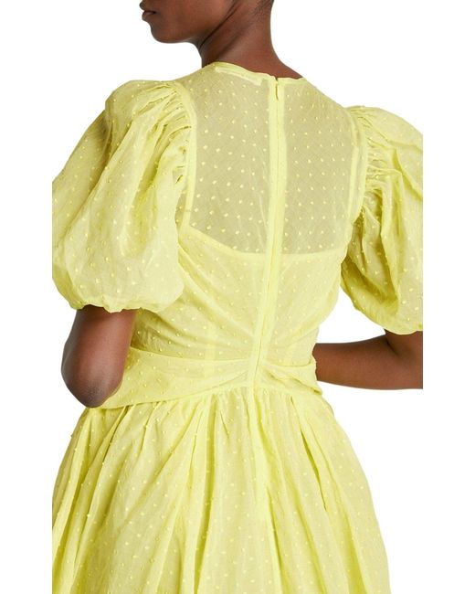 CECILIE BAHNSEN Yellow Juniper Puff-sleeved Midi Dress