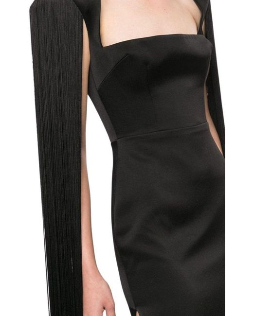 Alex Perry Black Dallas Fringed-sleeve Gown