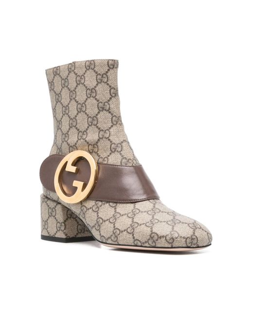Gucci Brown Blondie Canvas & Leather Ankle Bootie