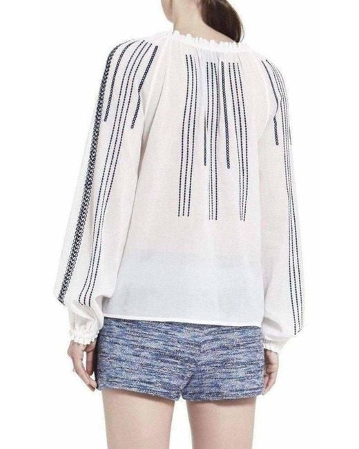 BCBGMAXAZRIA White Embroidered Long Sleeve Blouse