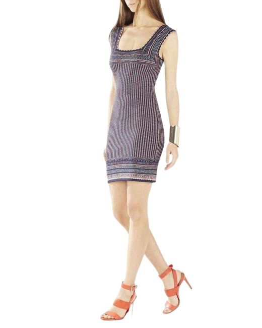 BCBGMAXAZRIA Blue Sheina Jacquard Square Neck Dress