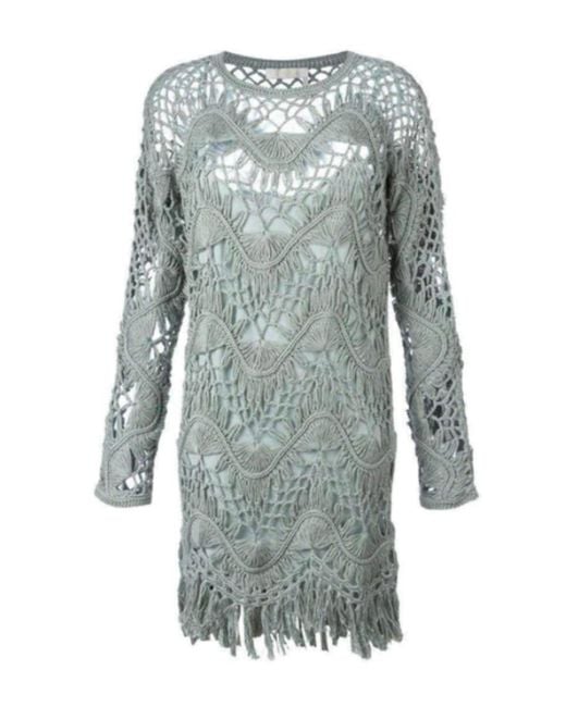 Chloé Gray Fringed Macrame Dress