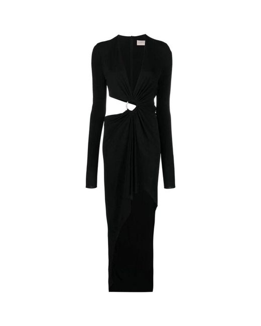 Alexandre Vauthier Black Hoop-detail Cut-out Asymmetric Dress
