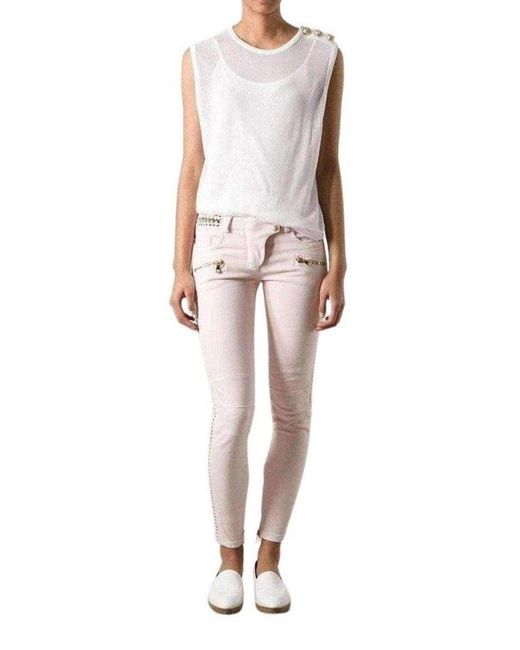Balmain Pink Low Rise Lace Chains Biker Jeans Fr 40 (us 10)