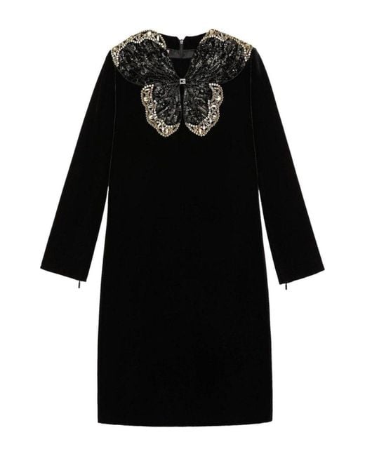Gucci Black Crystal And Sequinned Butterfly Velvet Dress