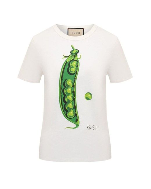 Gucci White X Ken Scott Pea Print T-shirt