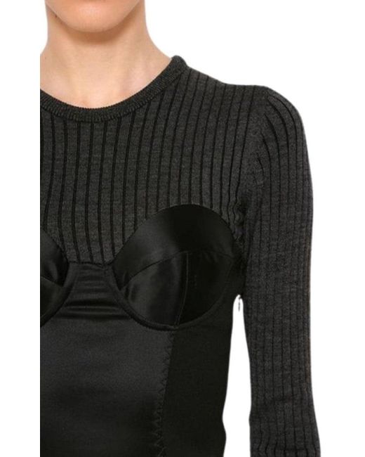 Moschino Black Couture Bustier Knitted And Satin Dress