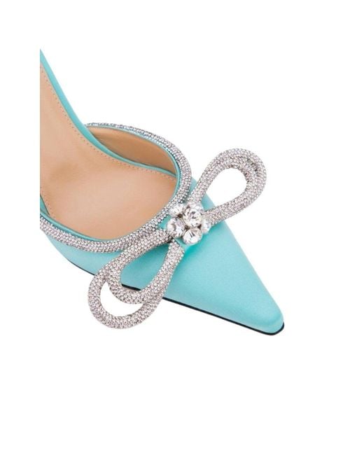 Mach & Mach Blue Double Bow Satin Mules