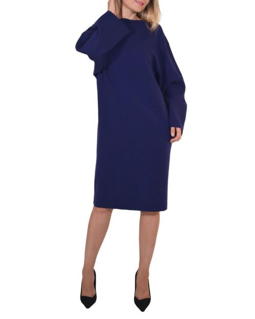 Alaïa Blue Wool Midi Dolman Long Sleeve Dress