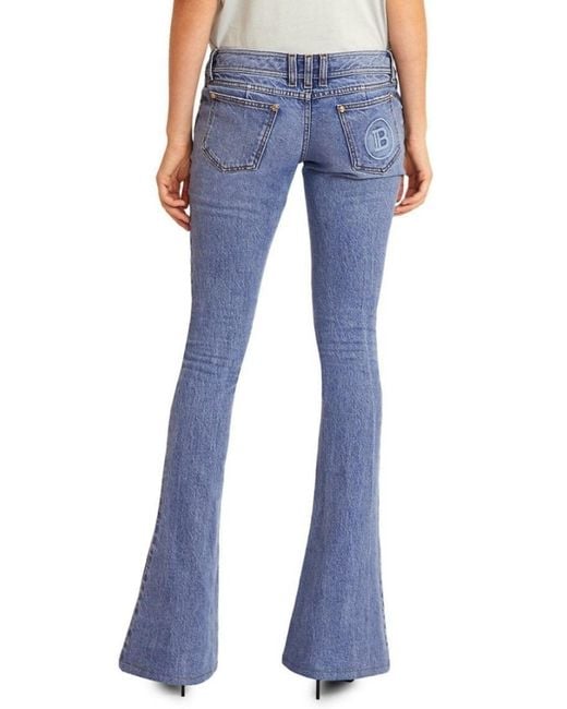 Balmain Blue Monogram Low-rise Bootcut Jeans