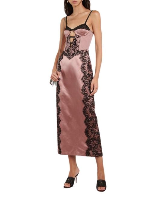 strapless open back dress Gucci Logo and Lace-Trimmed Dress, S / Blue