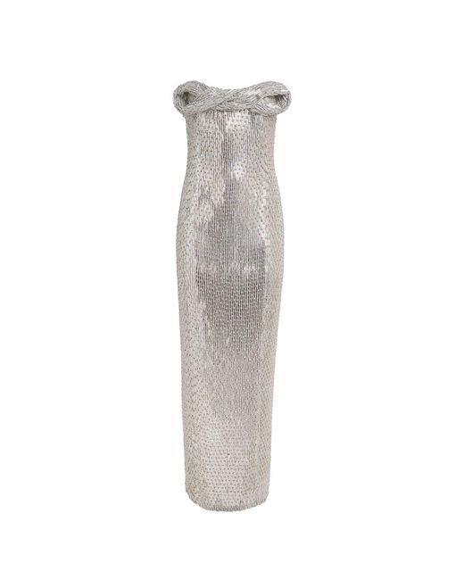 Rachel Gilbert Gray Rosalie Hand-beaded Column Gown