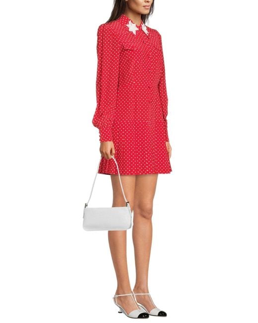 Alessandra Rich Red Polka Dot Print Silk Shirt Dress