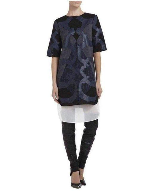 BCBGMAXAZRIA Runway Blue Faux Leather Patch Luella Tunic Dress