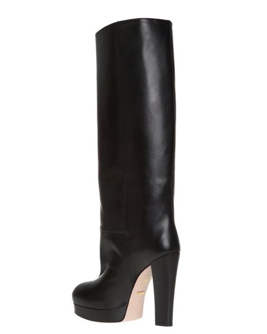 Gucci Black Leather Platform Knee High Boots
