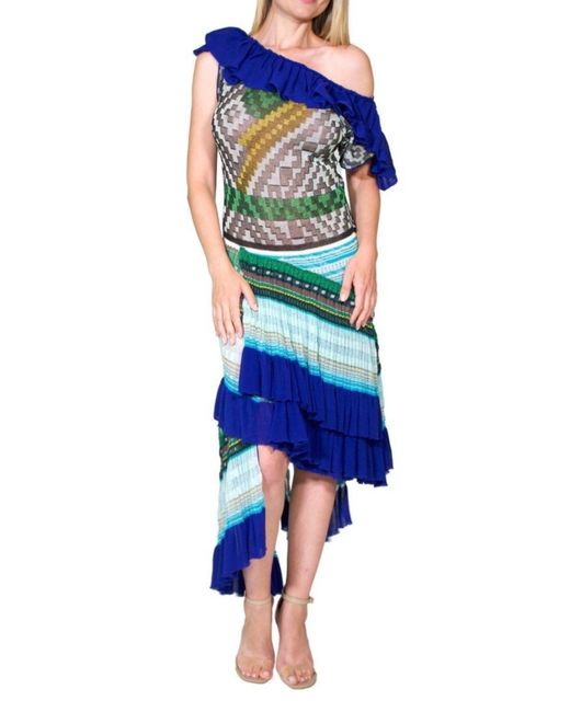 Missoni Blue Roude Ruffled Crochet Knit Dress