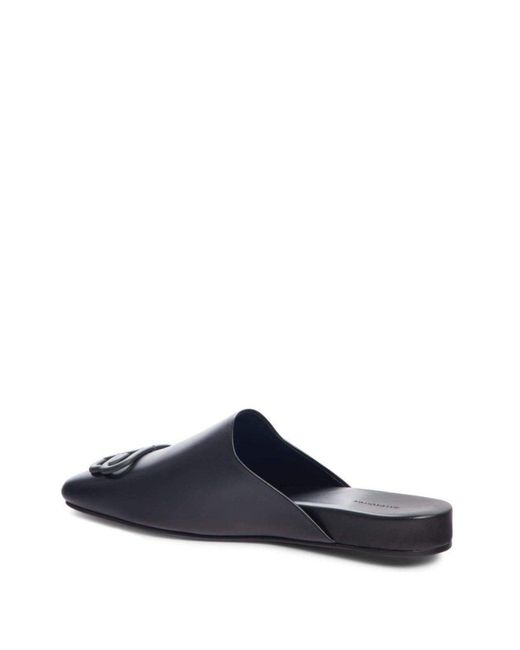 Balenciaga Black Bb Logo Leather Slipper Shoes