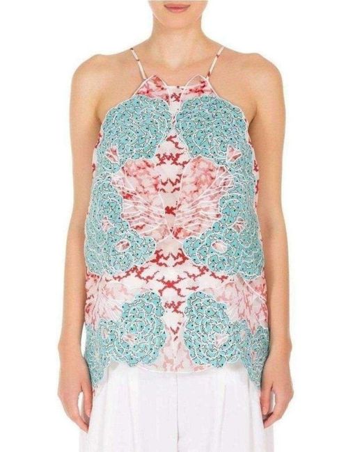 Stella McCartney Blue Applique Silk Collen Sleeveless Blouse