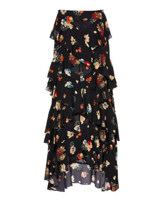 Libertine Black Nina Simone Floral Ruffle Silk Skirt