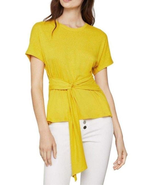 BCBGMAXAZRIA Yellow Linen Jersey Wrap Top