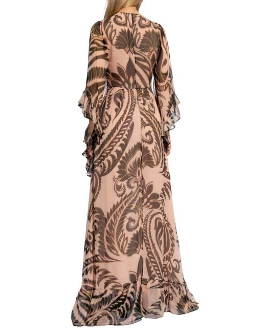 Etro Brown Printed V-neck Silk Dress