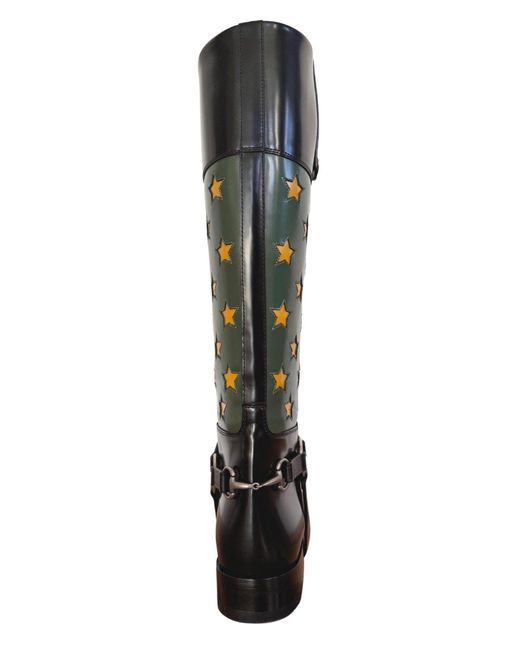 Gucci Black Abstract Art Pop Leather Riding Boot
