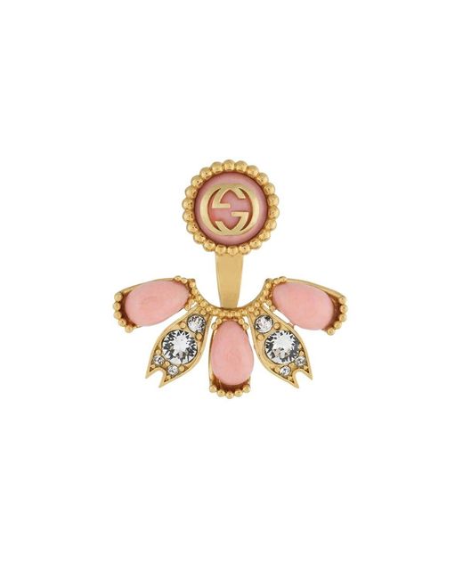 Gucci Metallic Interlocking G Crystal Single Earring In Gold-tone Brass