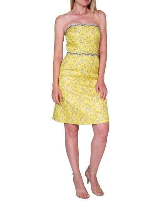 Gucci Yellow Embellished Metallic Brocade Lurex Bustier Dress