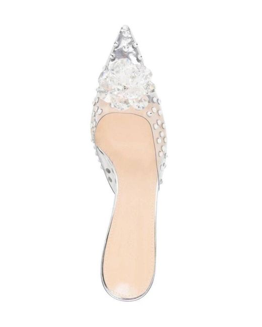 Mach & Mach White Little Crystal Glass Mules