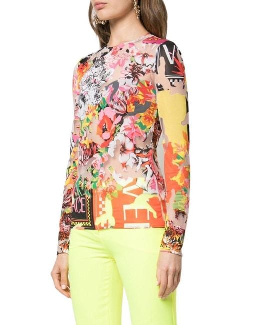 Versace Multicolor Floral Jersey Top It 44 ( Us 8 )