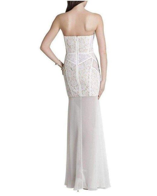BCBGMAXAZRIA White Vivienne Lace Blocked Strapless Dress