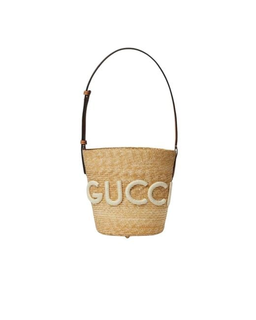 Gucci White Straw Shoulder Bag With Patch