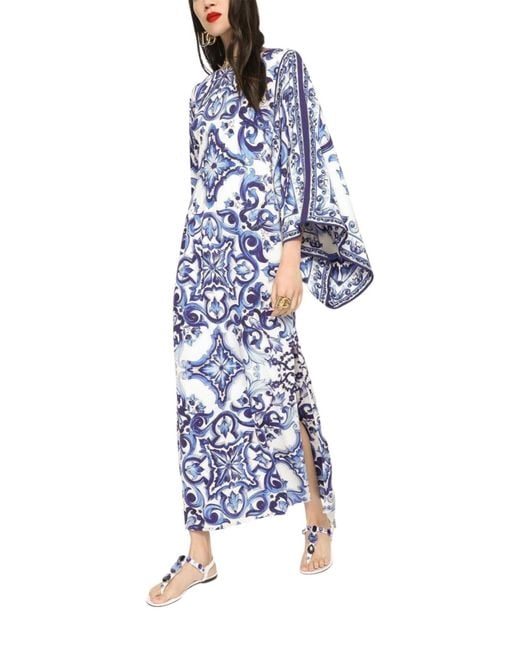Dolce & Gabbana Blue Blu Mediterraneo Silk Chiffon Kimono Dress