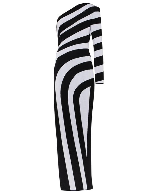 Balmain Multicolor Striped One-Shoulder Gown