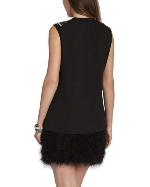 BCBGMAXAZRIA Black Gisele Front Draped Sleeveless Beaded Blouse