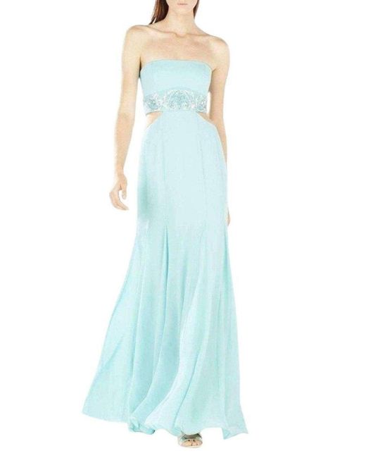 BCBGMAXAZRIA Blue Axelle Strapless Waist Cutout Gown