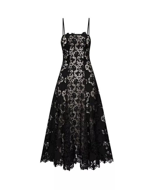 Oscar de la Renta Black Guipure Lace Midi Dress