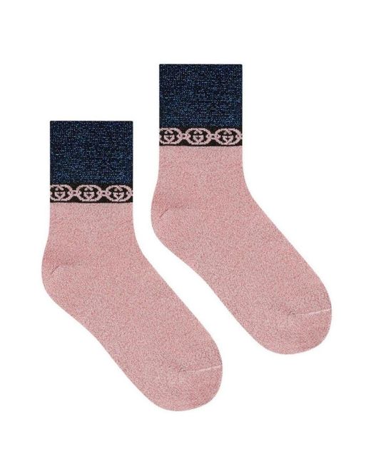 Gucci Blue Interlocking G Chain-trimmed Socks